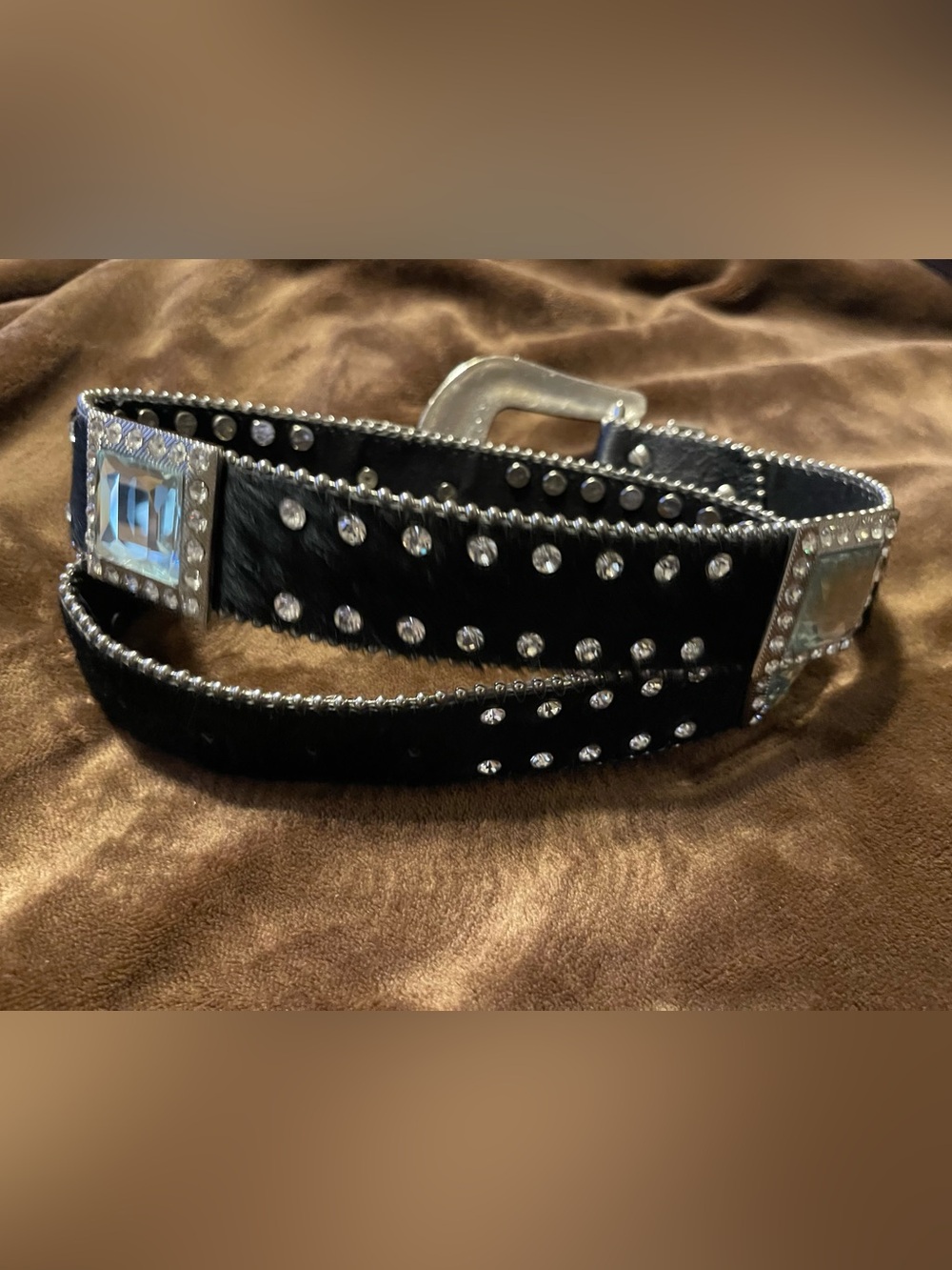 Black Cowhide Rhinestone Studded Western Belt - Women Accessories
